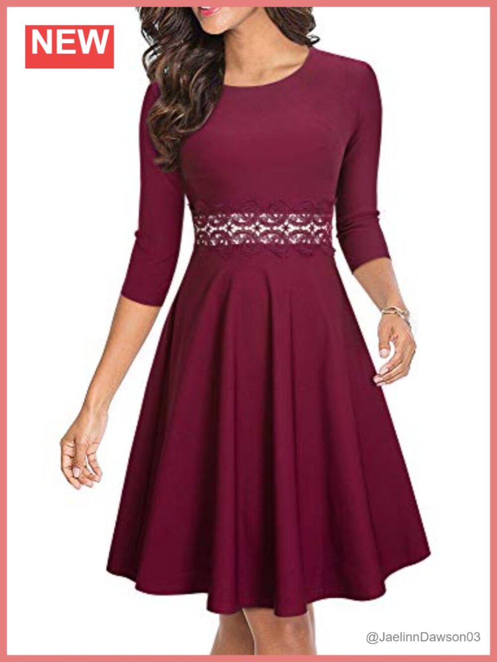 HOMEYEE A-Line Cocktail Dress 3/4 Sleeve Lace Embroidery